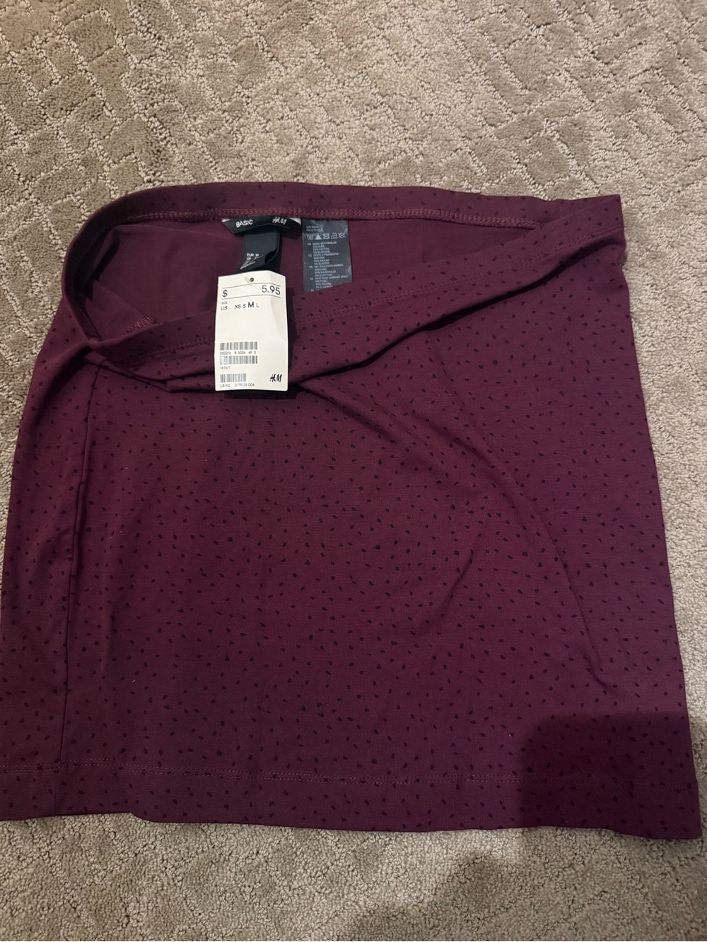 FREE H&M Women’s Burgundy Mini Skirt with Subtle Dot Texture